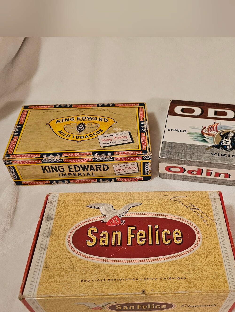 Vintage Cigar Box Lot 3pc King Edward Odin Viking San Felice Tobacciana